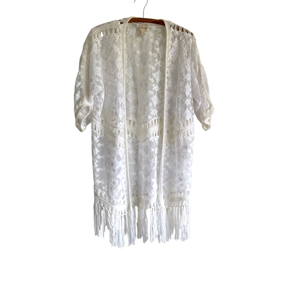 Chico's Tops - Chicos 2 White Lace Top Fringe Kimono Crochet Boho Festival Cottagecore Large